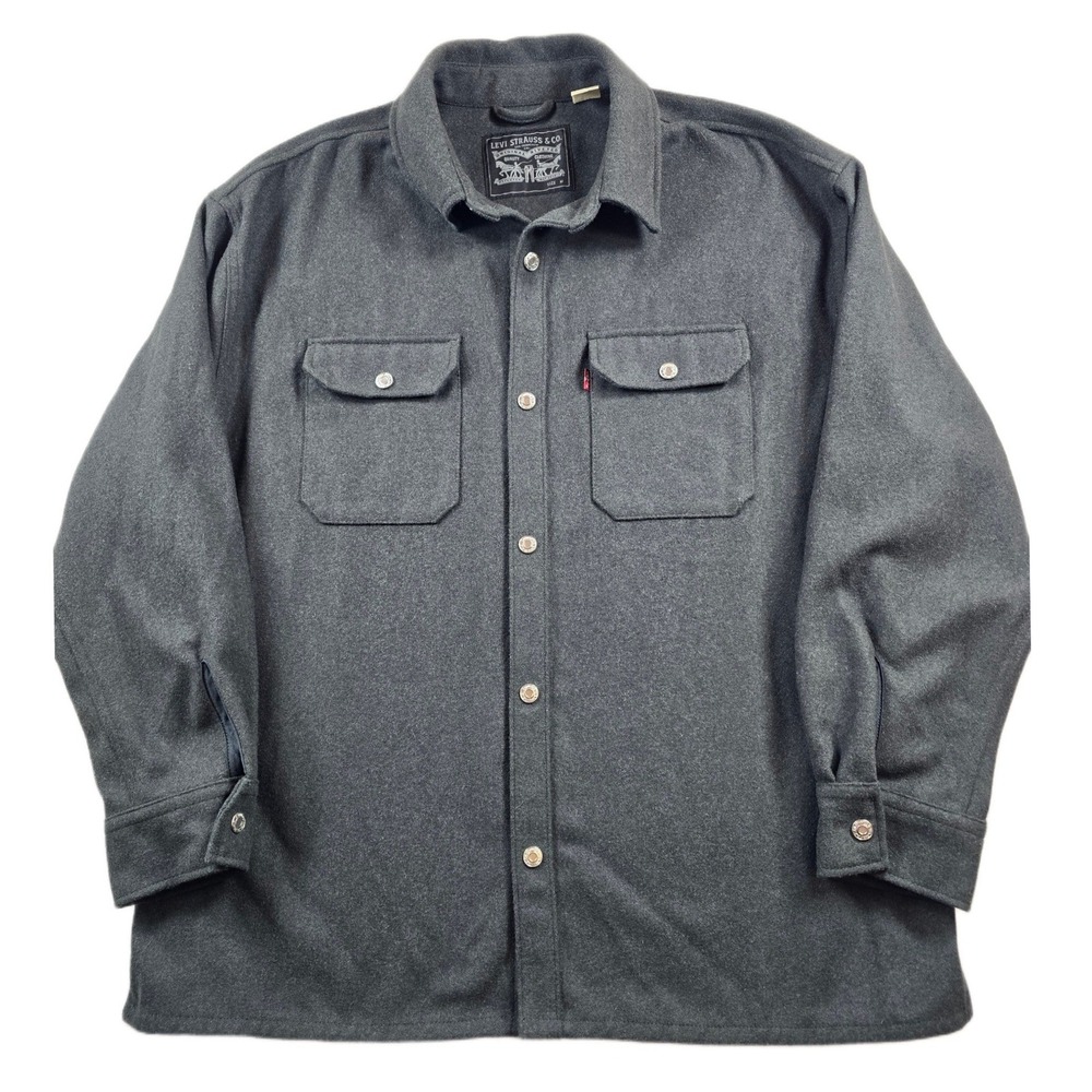 Levis Wool Shirt Jacket Mens Medium Gray Wool Blend Button Up Shacket